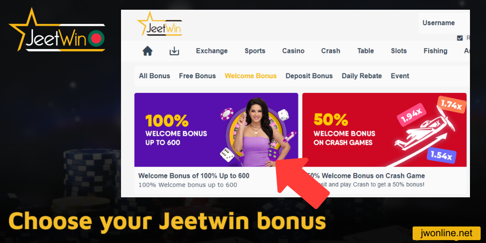 Choose your Jeetwin bonus