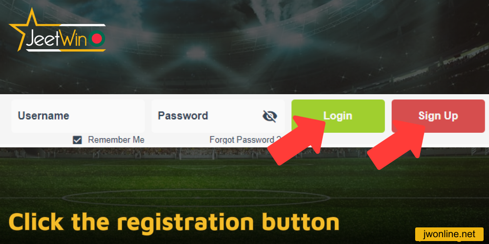 Click the registration button on Jeetwin