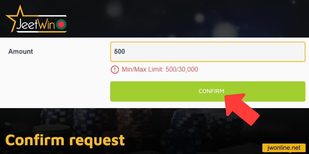 Confirm payment request on Jeetwin website