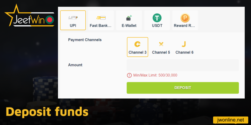 Deposit funds on Jeetwin