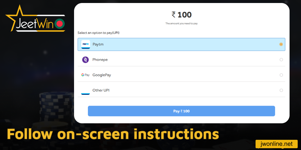 Follow on-screen instructions on Jeetwin website