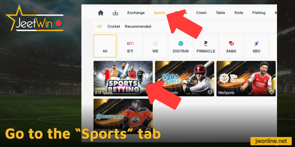 Go to the “Sports” tab on Jeetwin