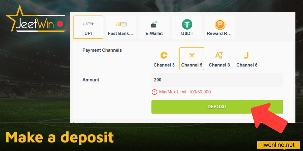 Make a deposit on Jeetwin