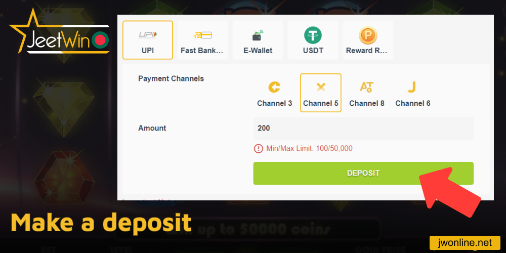 Make a deposit on Jeetwin