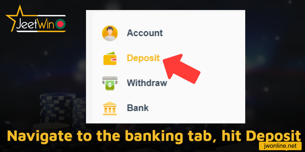 Navigate to the banking tab on Jeetwin website