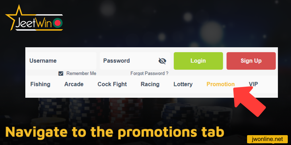 Navigate to the promotions tab on Jeetwin website