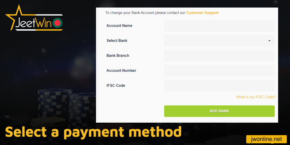 Select a payment method on Jeetwin