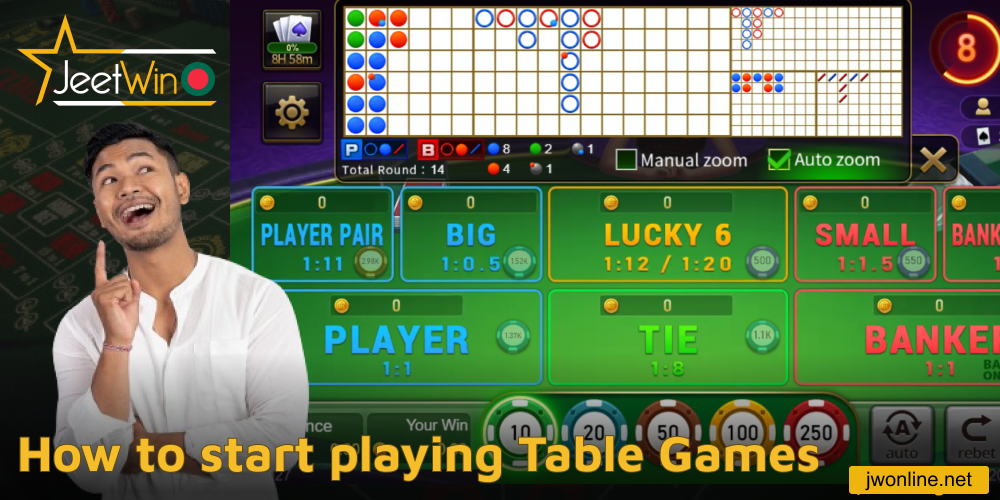 Instructions on how to start playing table games on Jeetwin