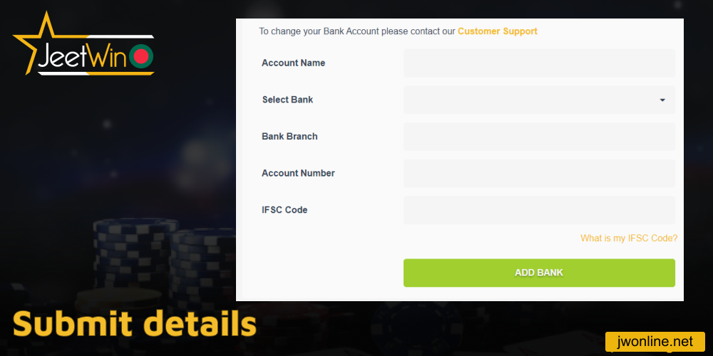 Submit payment details on Jeetwin